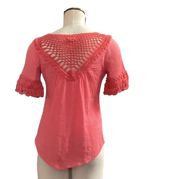 Westport 1962 100% Cotton Gauze and Crochet Top Sz S BOHO Beach Coral Pink 130A - Picture 5 of 8